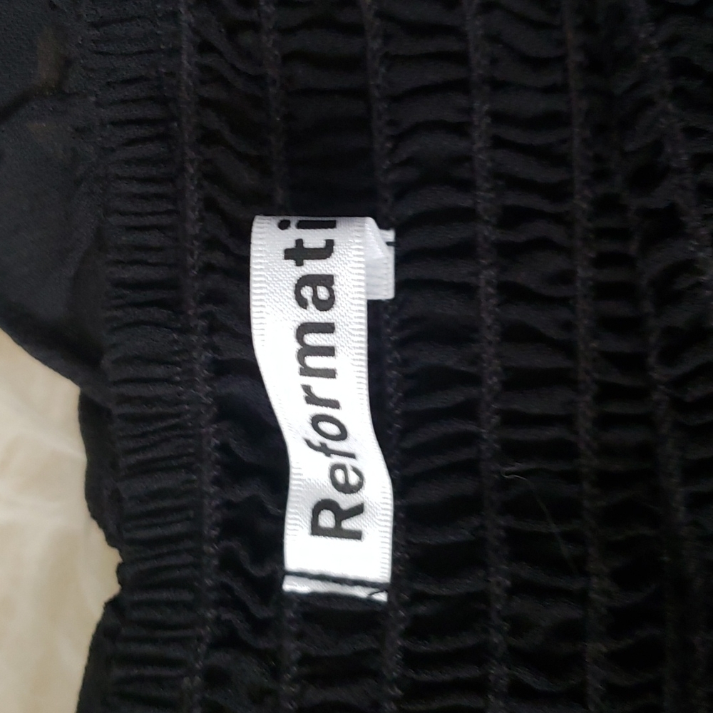 Reformation Julie Smock Top Black Fitted Long Sleeve Top - Picture 7 of 16